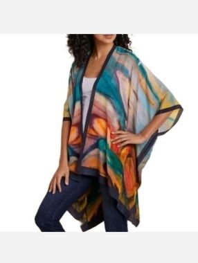 Soft Surroundings Pisa Watercolor Abstract Silk Kimono Size 1X